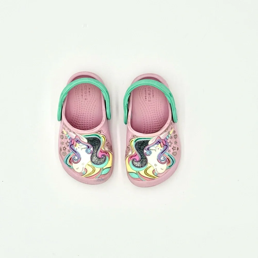 CROCS Kids Pink Green Unicorn Clogs